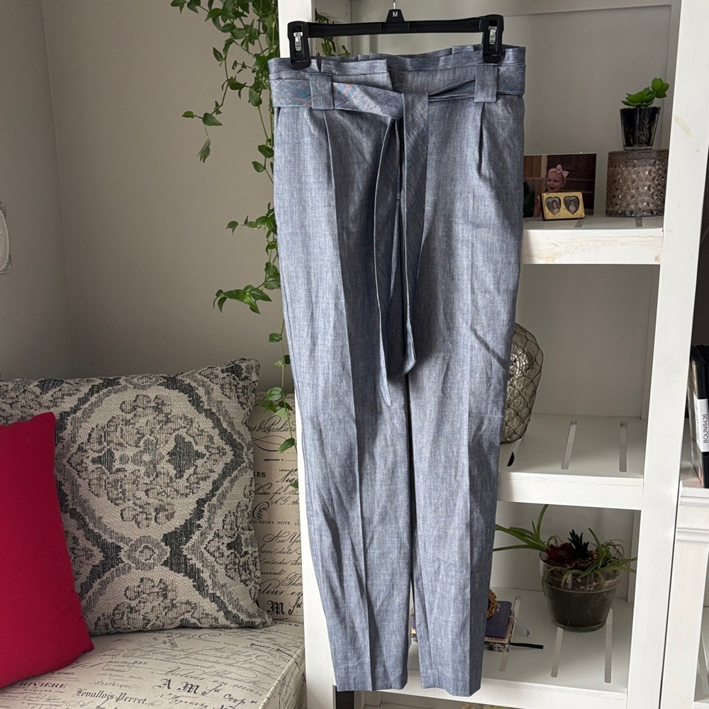 Express Light Blue Tie-Waist Cropped Pants